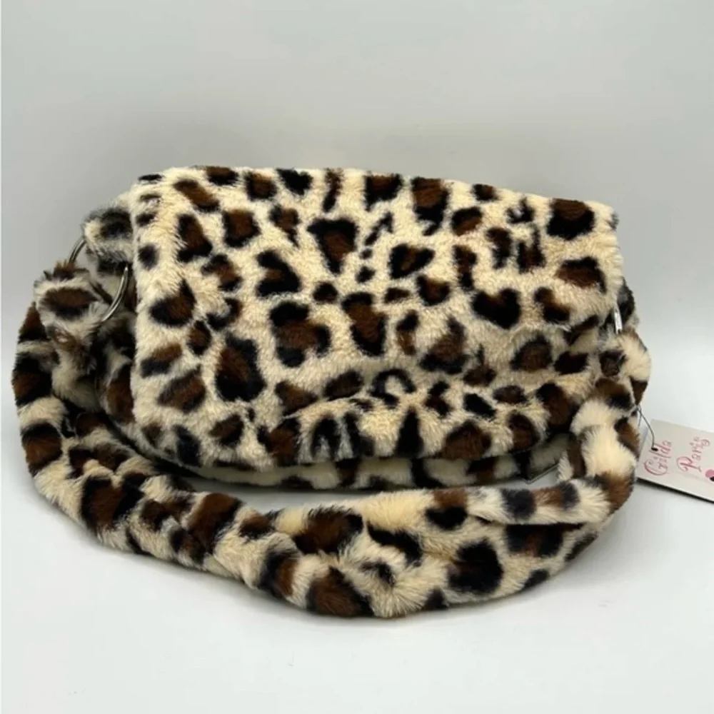 Leopard Print Faux Fur Shoulder Bag